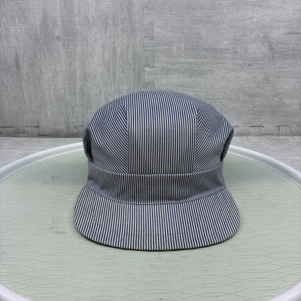 Vintage J Hats Engineer Cap Mens Medium Blue Hickory Stripe Denim Conductor USA